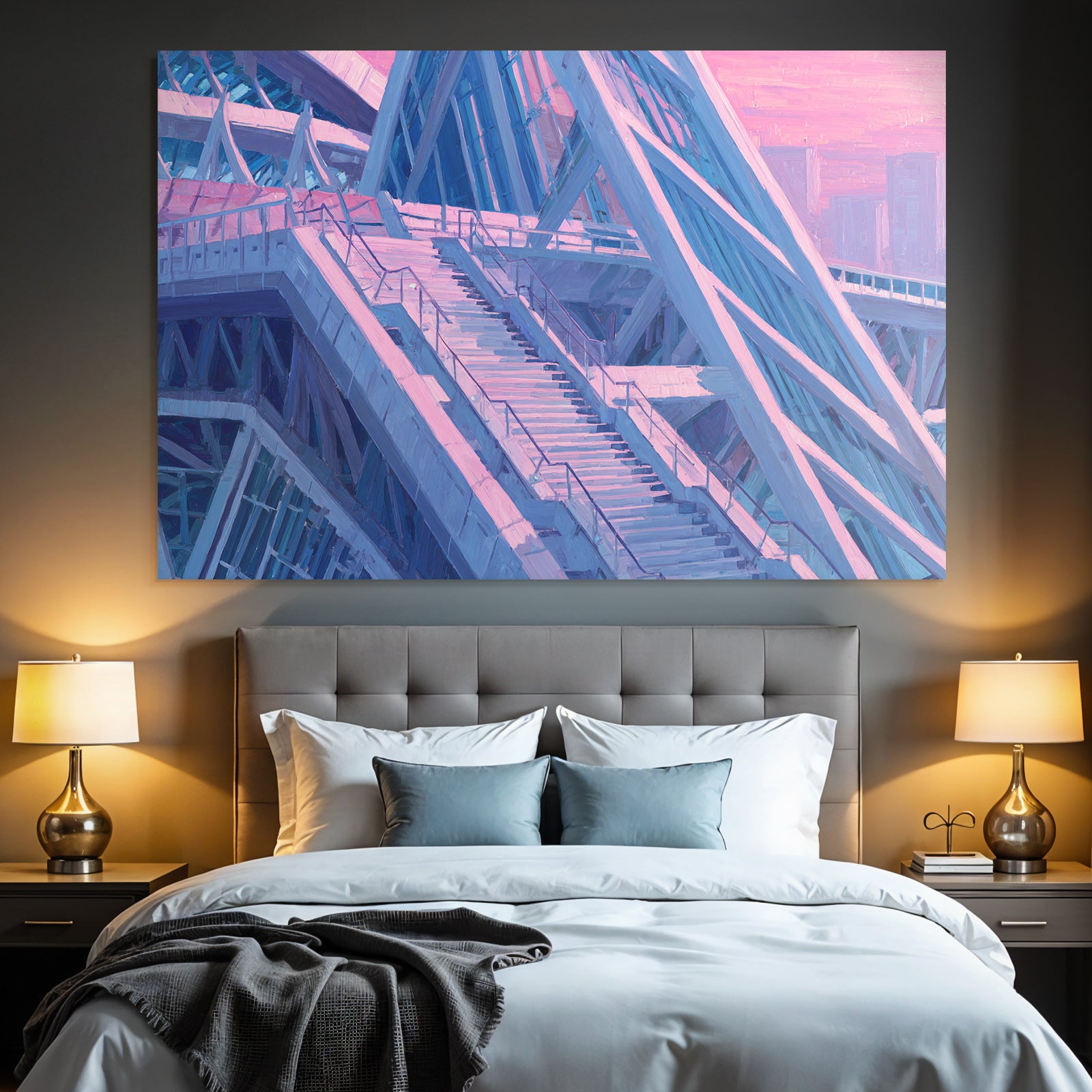 Moderne Moderne Treppenhaus Impressionistisch Blau Rosa