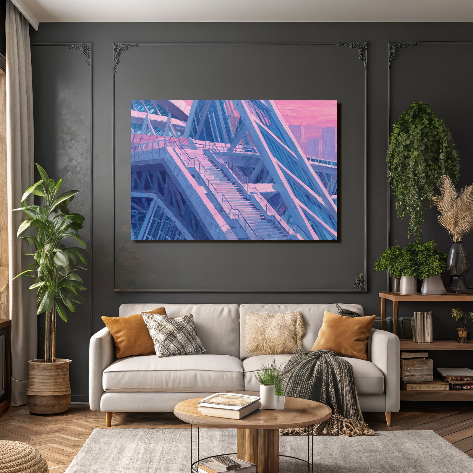 Moderne Moderne Treppenhaus Impressionistisch Blau Rosa