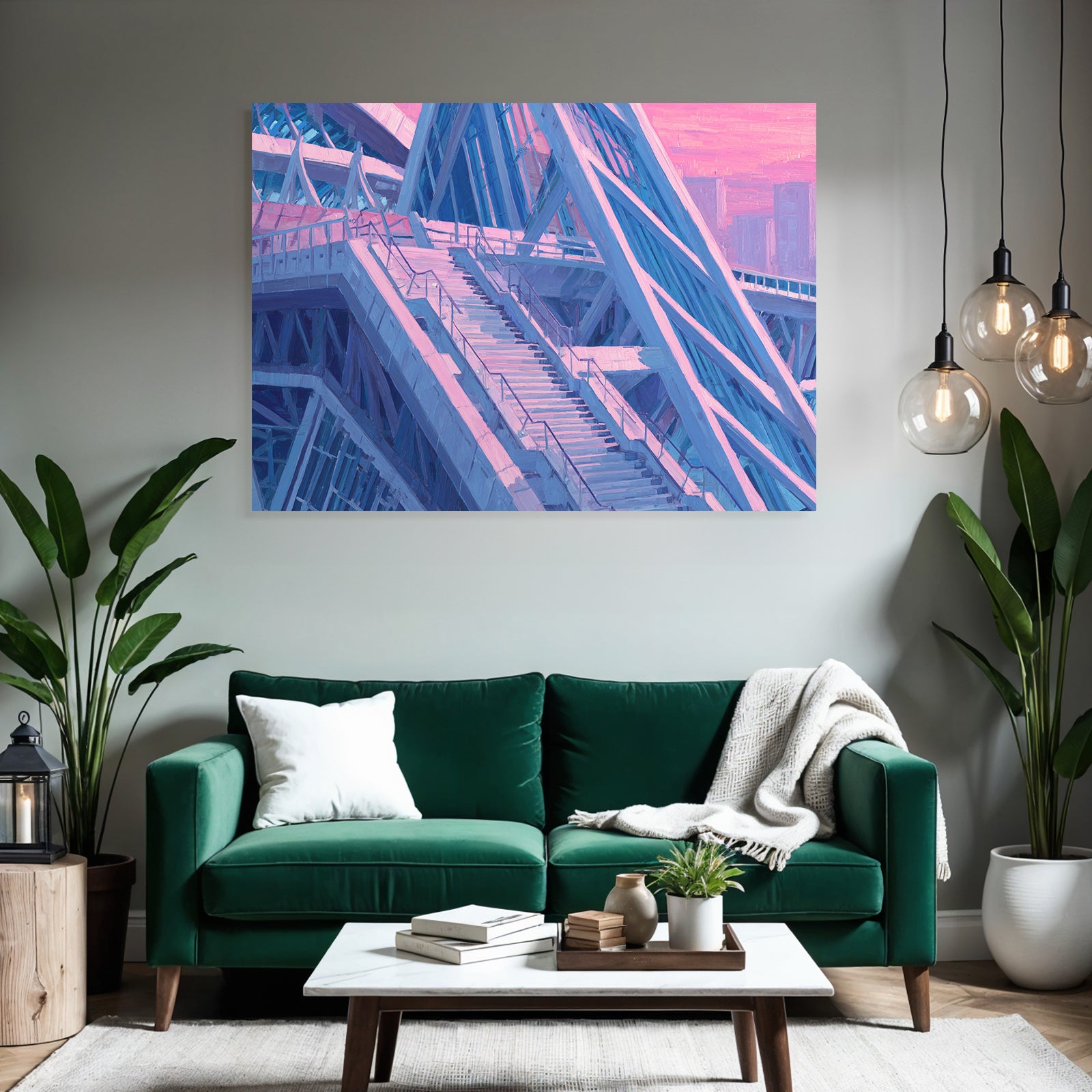 Moderne Moderne Treppenhaus Impressionistisch Blau Rosa
