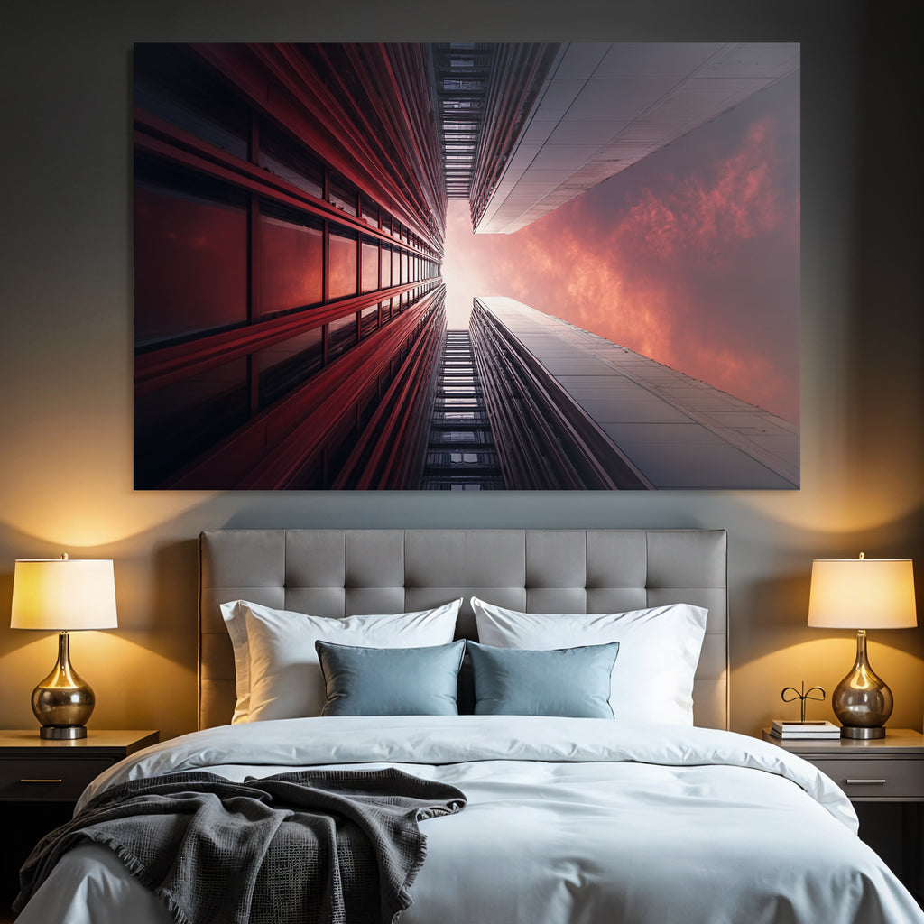 Moderne Perspektivische Aussicht Zwischen Gebäuden Himmel Sunset