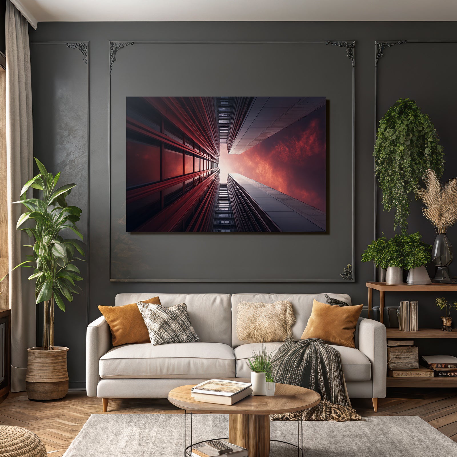 Moderne Perspektivische Aussicht Zwischen Gebäuden Himmel Sunset
