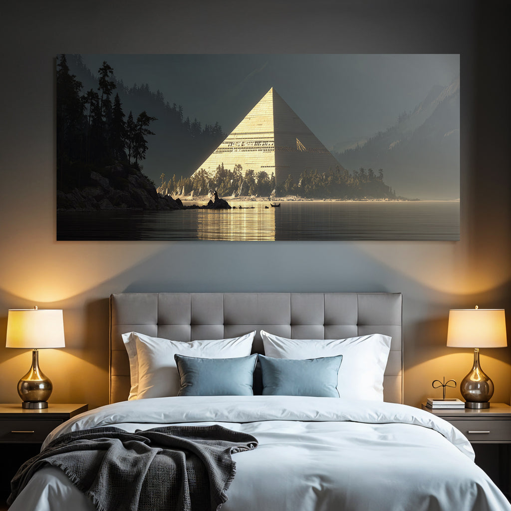 Moderne Pyramide Im Licht In Der Natur Mit See Und Bergen