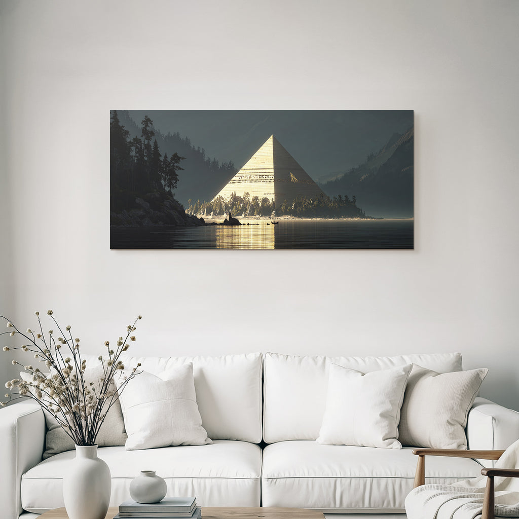 Moderne Pyramide Im Licht In Der Natur Mit See Und Bergen