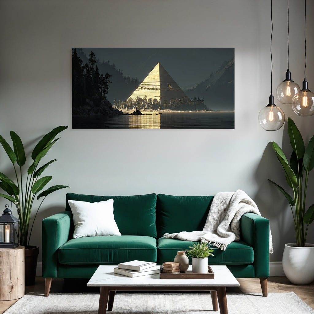 Moderne Pyramide Im Licht In Der Natur Mit See Und Bergen