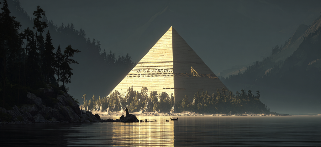 Moderne Pyramide Im Licht In Der Natur Mit See Und Bergen | Moderne Architektur | Architektur