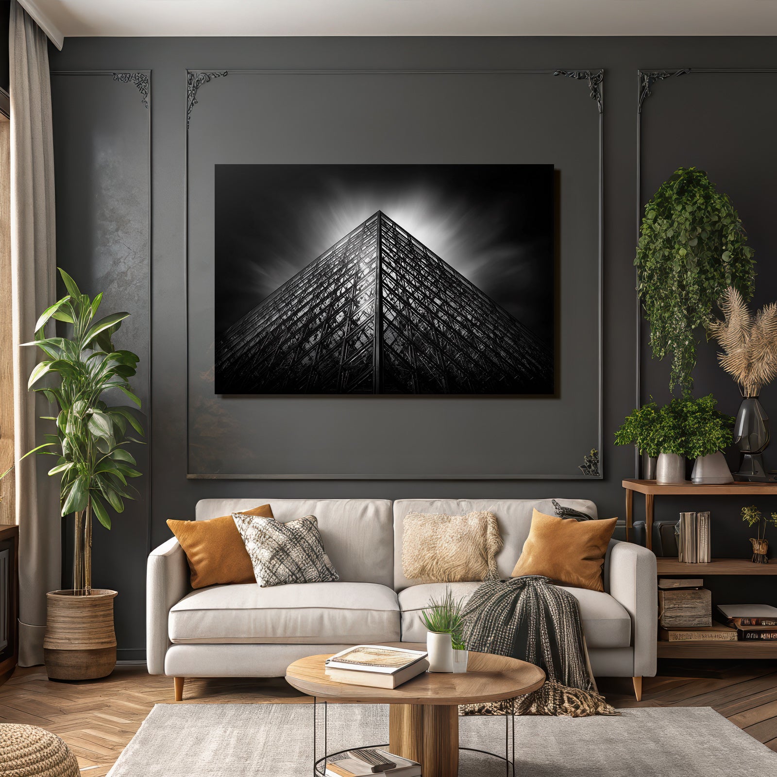 Moderne Pyramidenförmiges Glasmotiv Schwarz Weiss