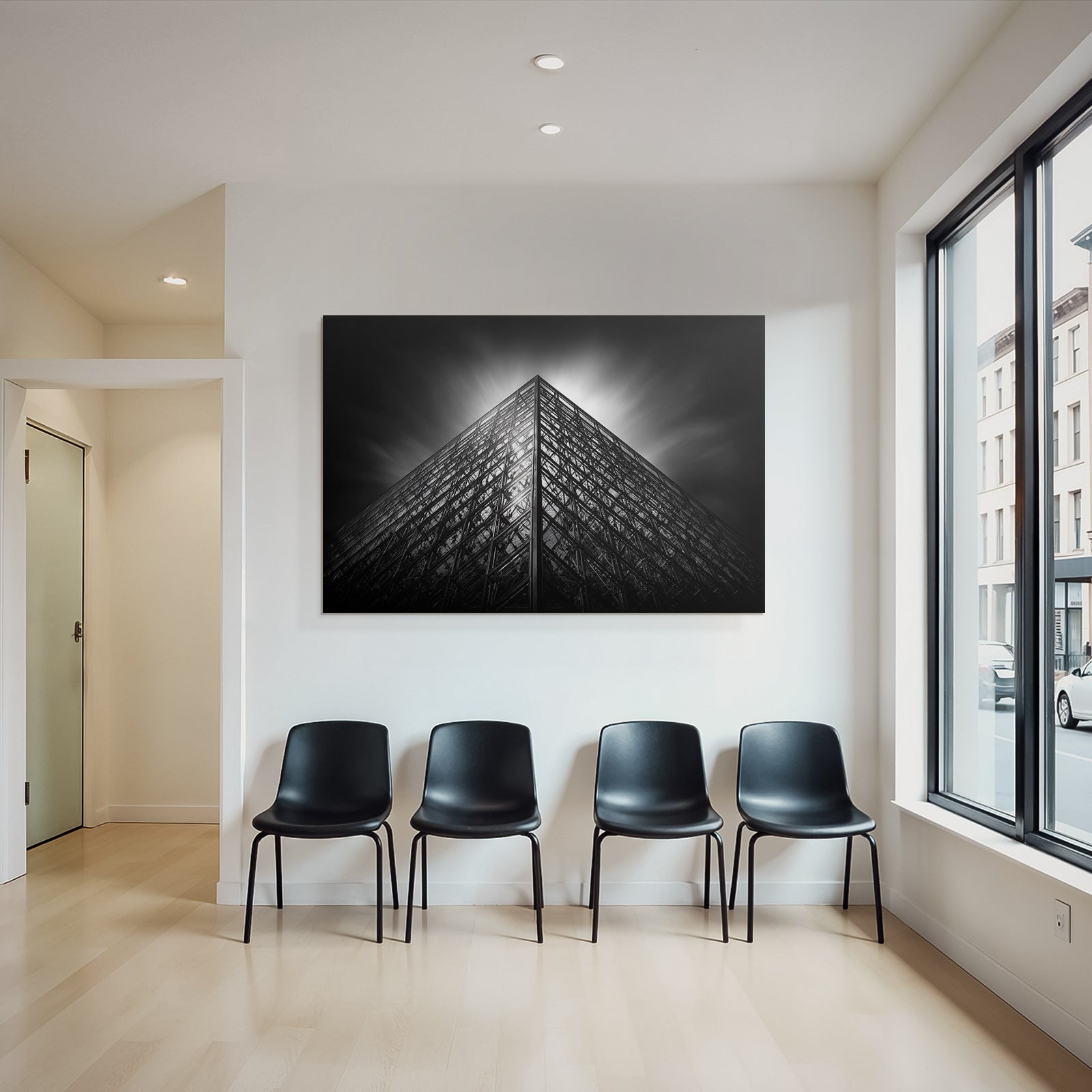 Moderne Pyramidenförmiges Glasmotiv Schwarz Weiss
