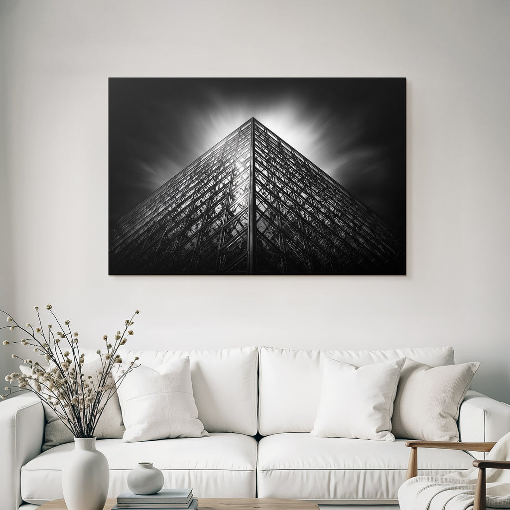 Moderne Pyramidenförmiges Glasmotiv Schwarz Weiss