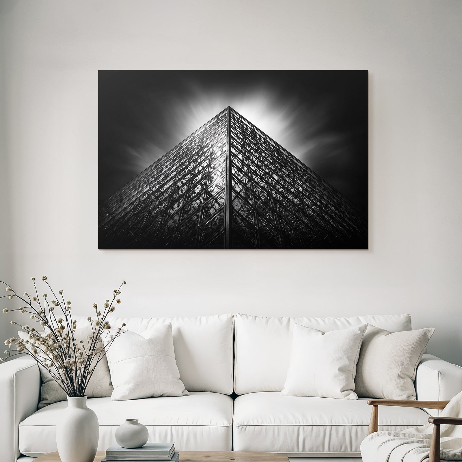 Moderne Pyramidenförmiges Glasmotiv Schwarz Weiss