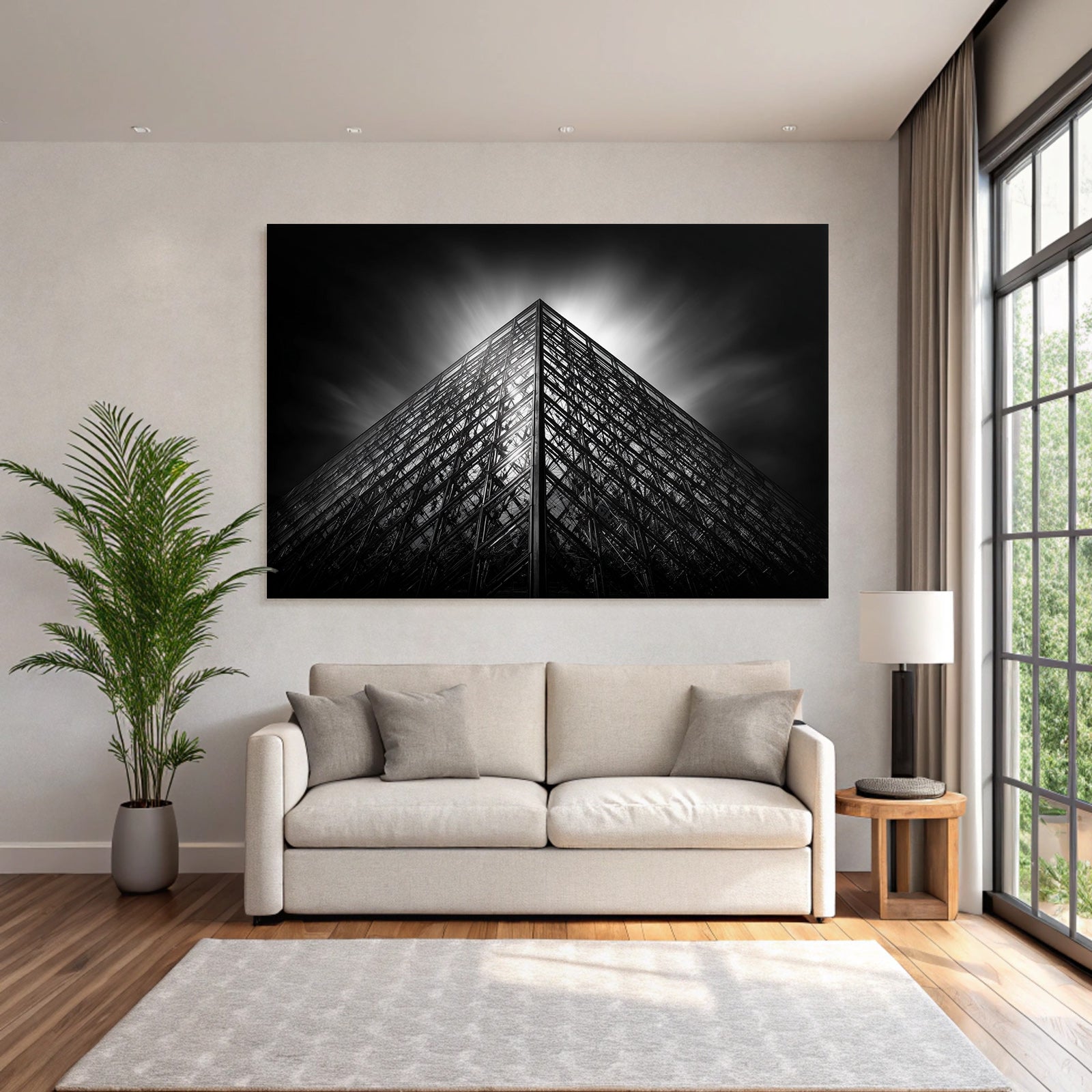 Moderne Pyramidenförmiges Glasmotiv Schwarz Weiss