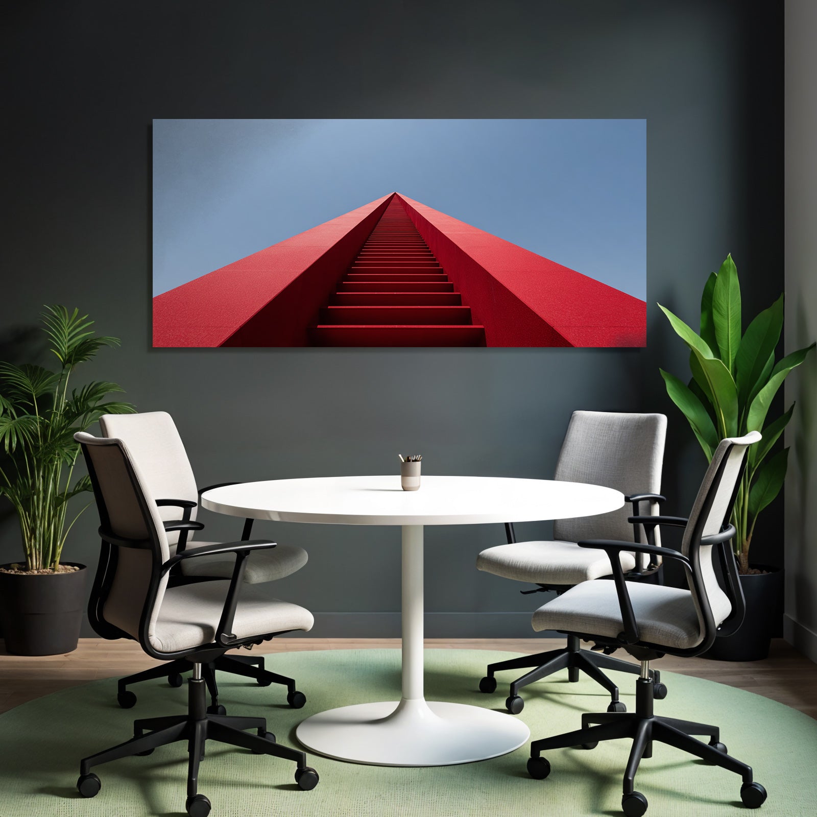 Moderne Rote Struktur Mit Treppen Im Aufstieg Und Blaüm Himmel