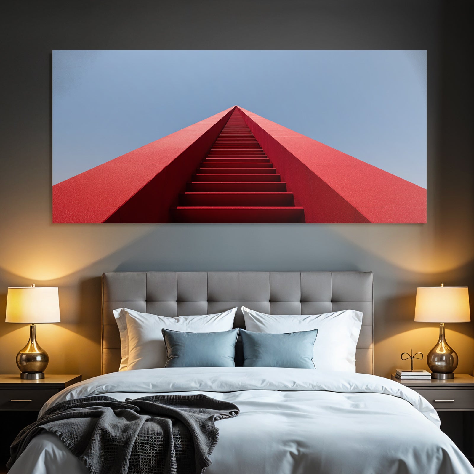 Moderne Rote Struktur Mit Treppen Im Aufstieg Und Blaüm Himmel