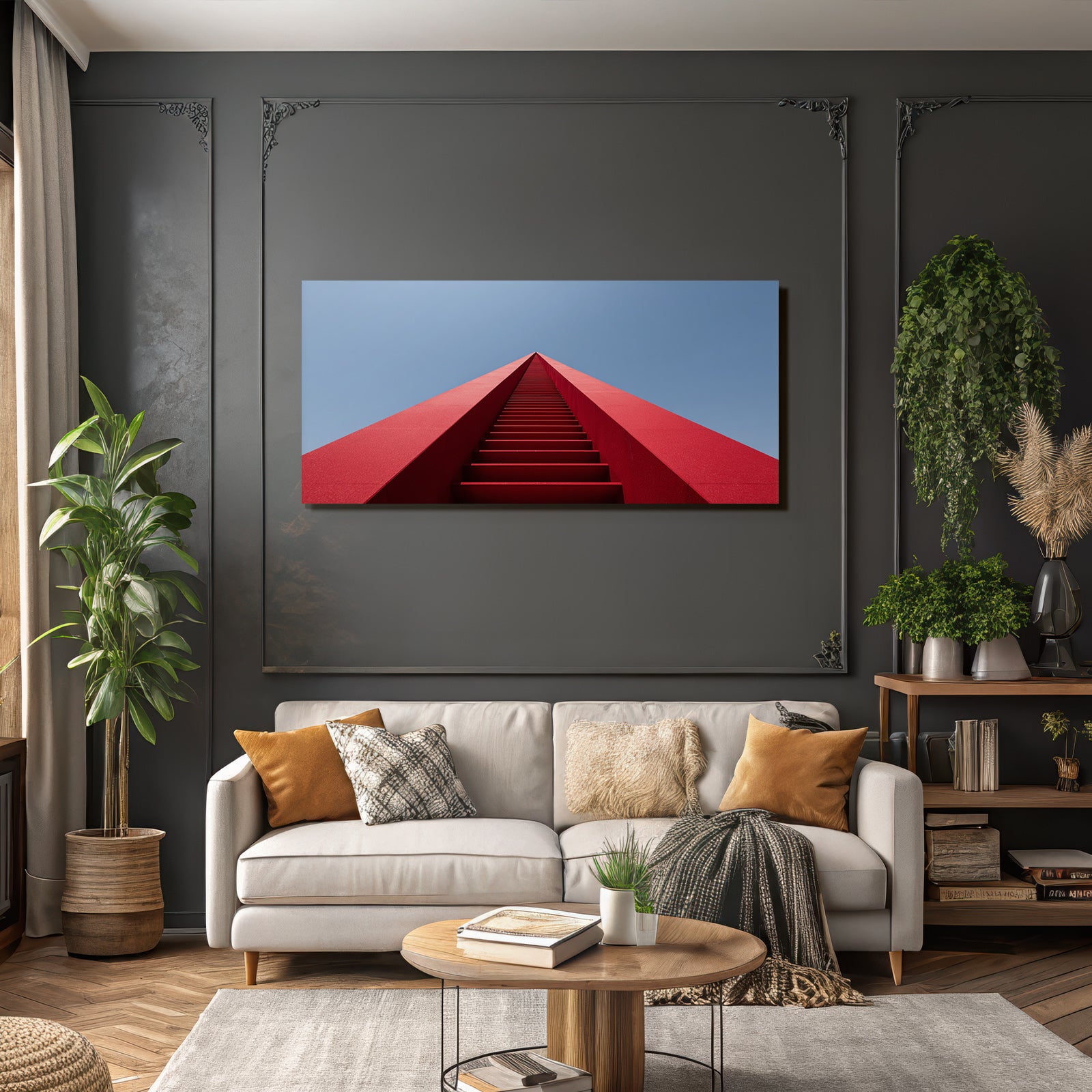 Moderne Rote Struktur Mit Treppen Im Aufstieg Und Blaüm Himmel