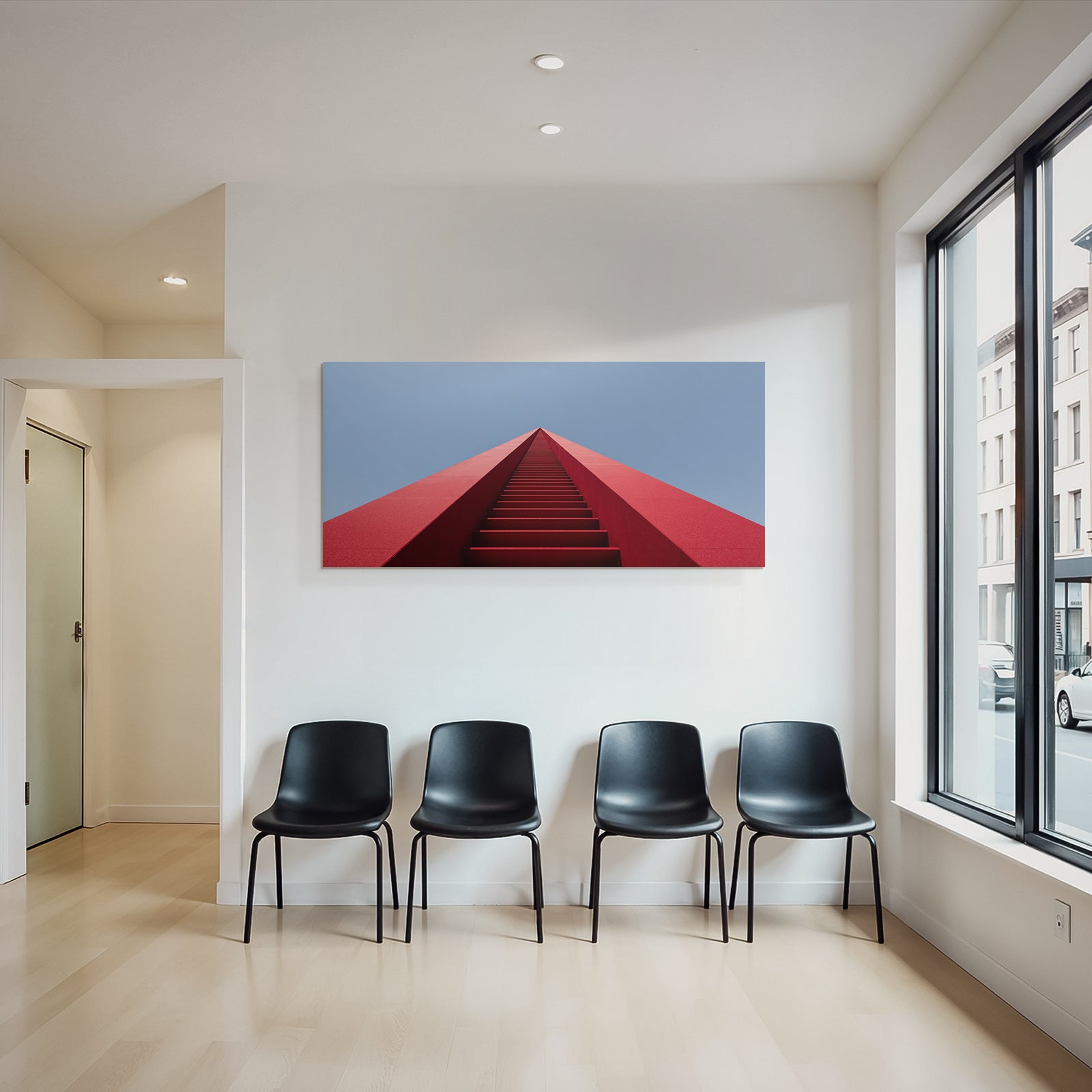Moderne Rote Struktur Mit Treppen Im Aufstieg Und Blaüm Himmel