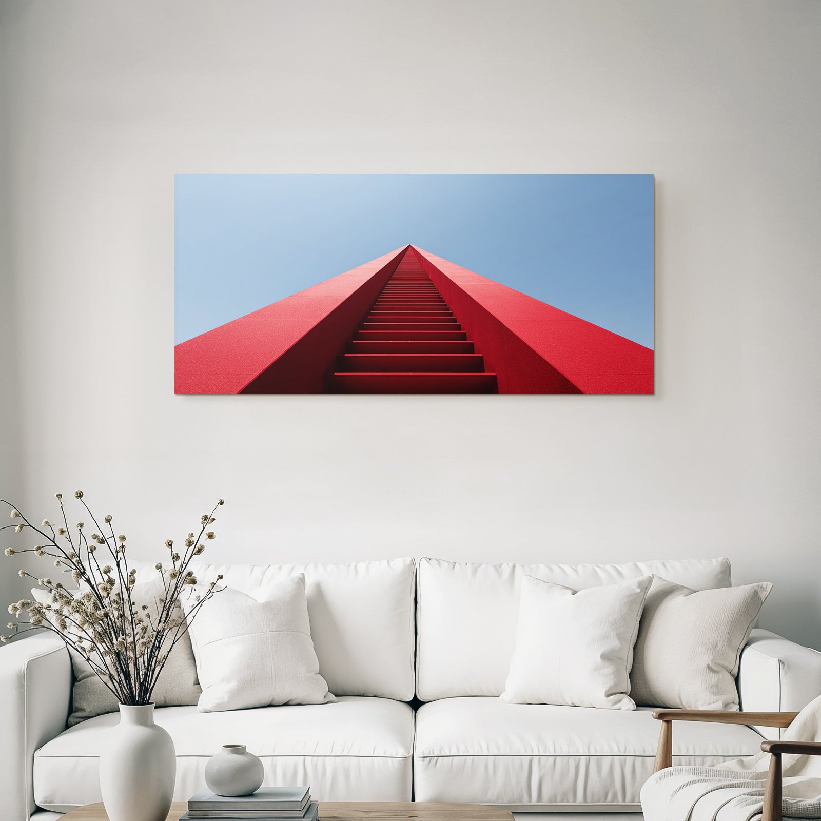 Moderne Rote Struktur Mit Treppen Im Aufstieg Und Blaüm Himmel