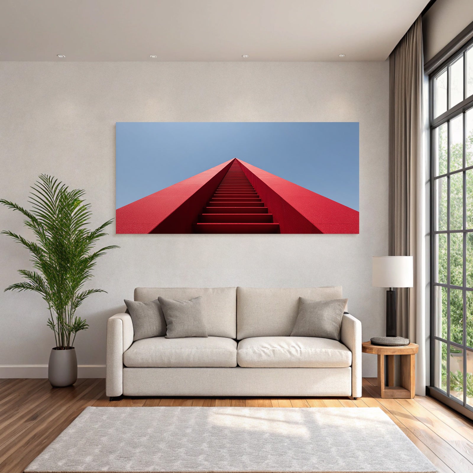 Moderne Rote Struktur Mit Treppen Im Aufstieg Und Blaüm Himmel