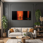 Moderne Silhoütten In Der Lichte Durchgang Mit Orangeem Hintergrund