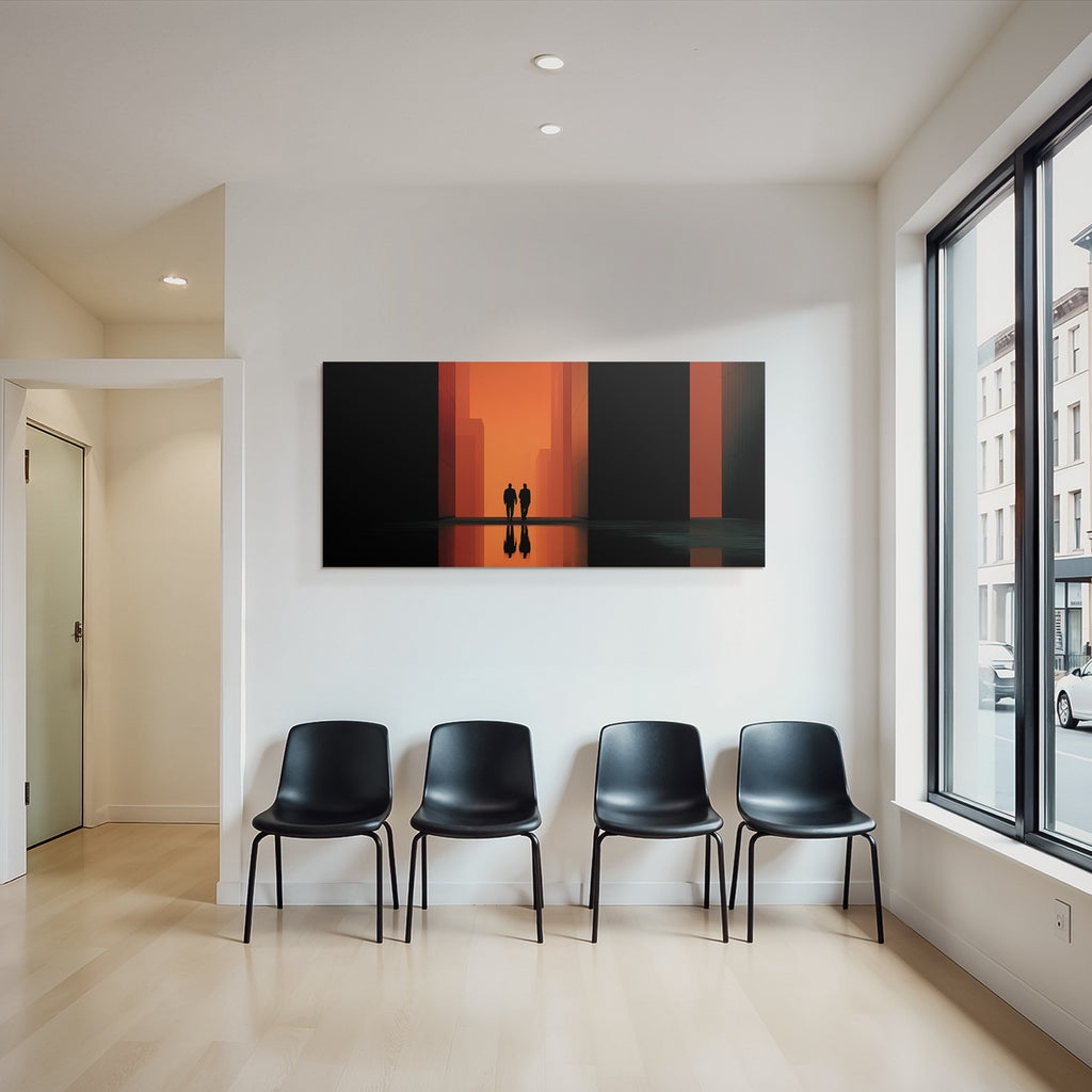 Moderne Silhoütten In Der Lichte Durchgang Mit Orangeem Hintergrund