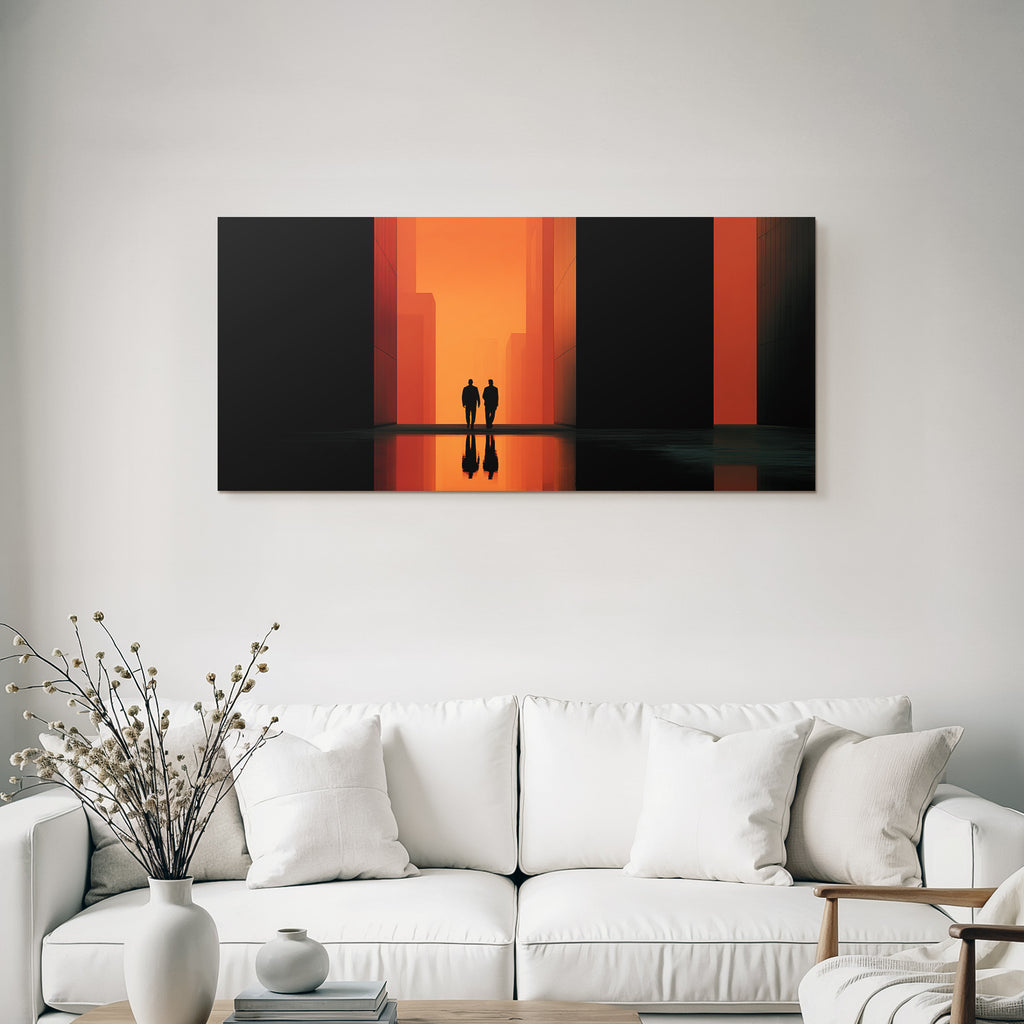 Moderne Silhoütten In Der Lichte Durchgang Mit Orangeem Hintergrund