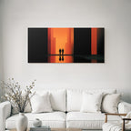Moderne Silhoütten In Der Lichte Durchgang Mit Orangeem Hintergrund