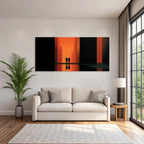 Moderne Silhoütten In Der Lichte Durchgang Mit Orangeem Hintergrund