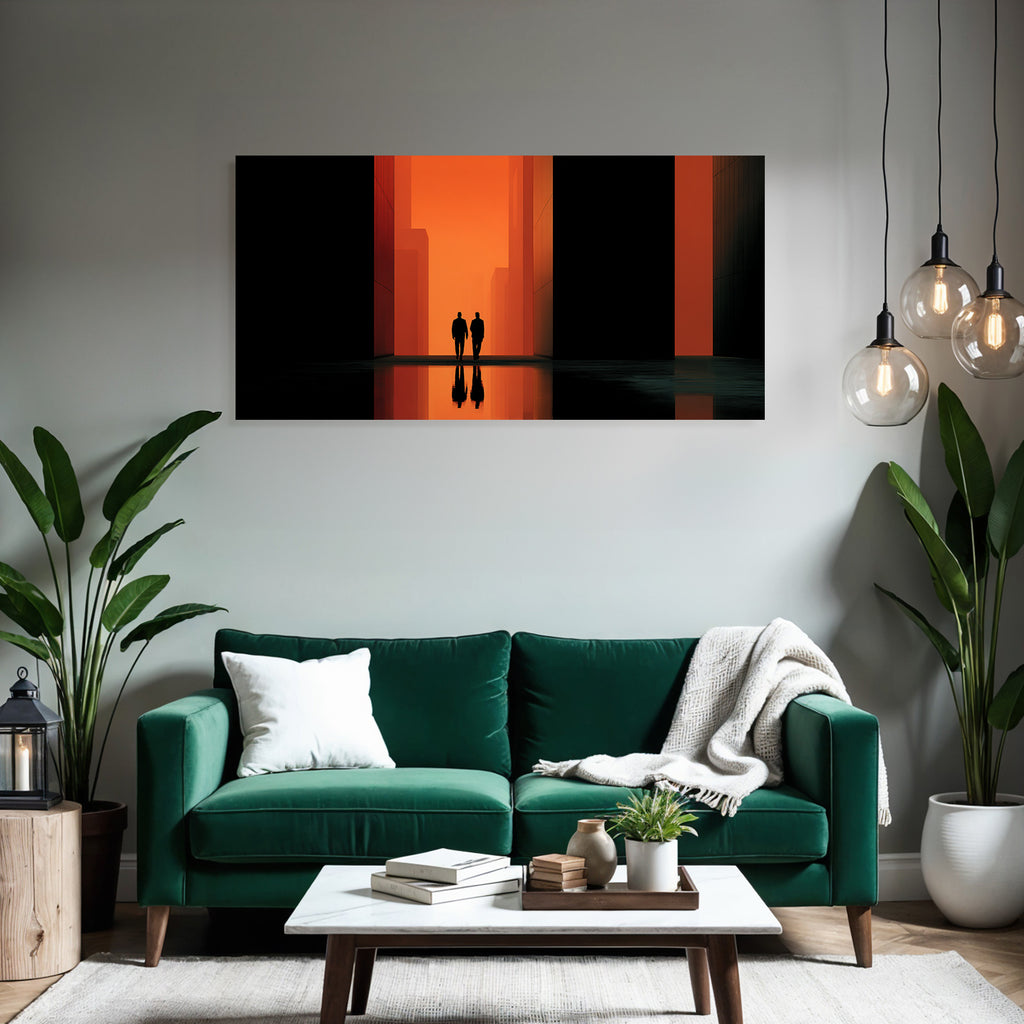 Moderne Silhoütten In Der Lichte Durchgang Mit Orangeem Hintergrund