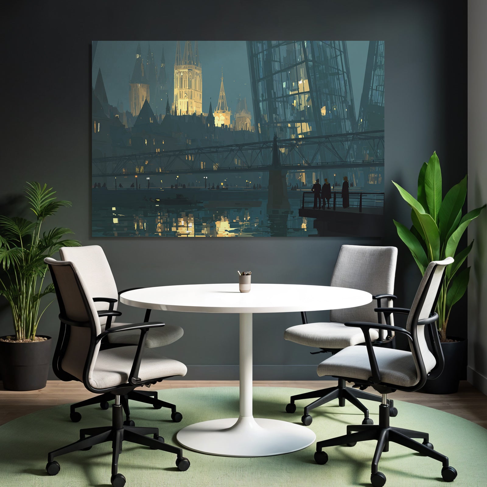 Moderne Stadtansicht Dämmerung Mystische Atmosphäre Illuminiert Gebäude