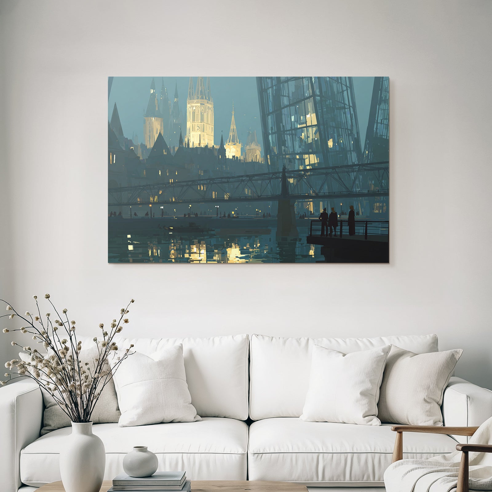 Moderne Stadtansicht Dämmerung Mystische Atmosphäre Illuminiert Gebäude