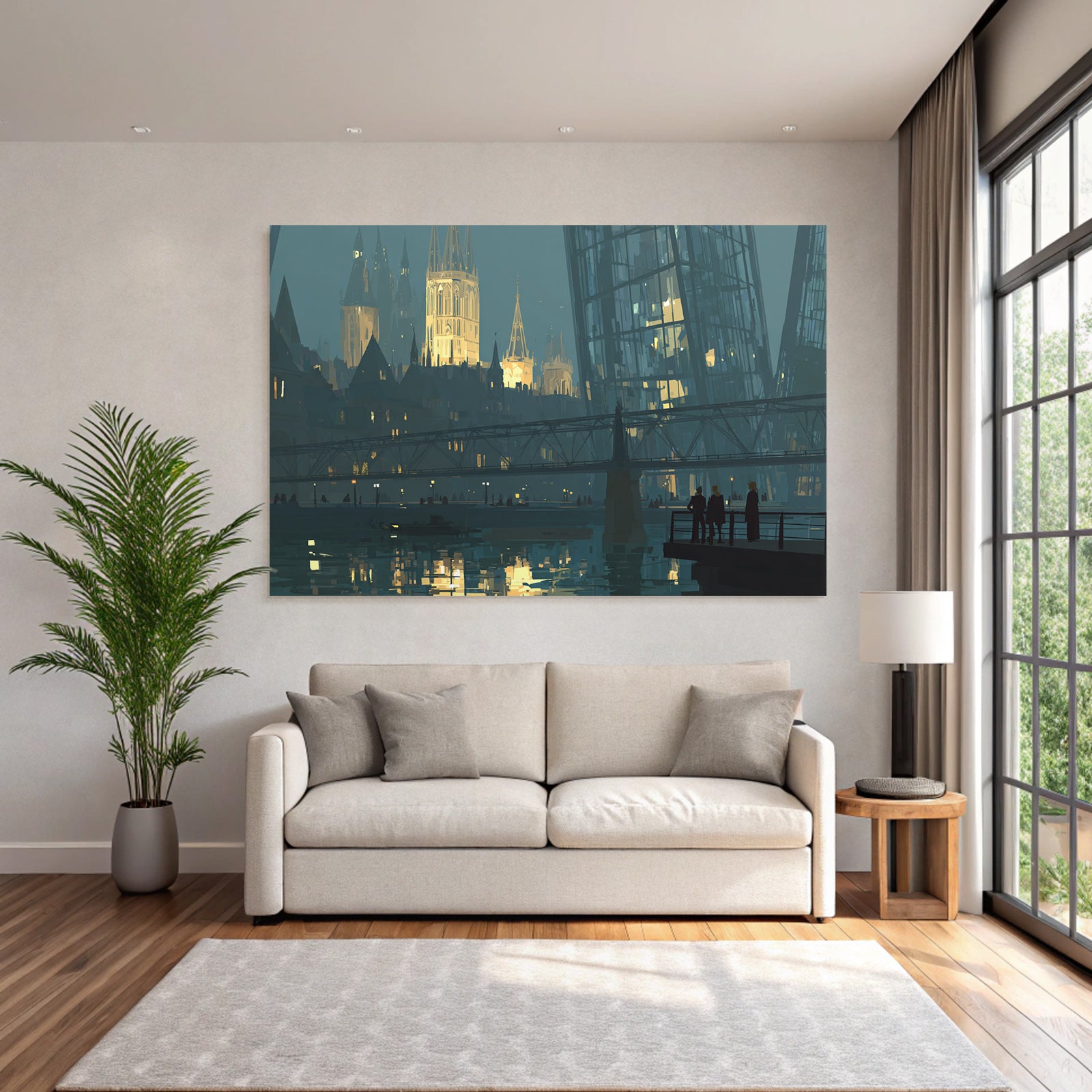 Moderne Stadtansicht Dämmerung Mystische Atmosphäre Illuminiert Gebäude