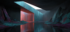 Moderne Stilisiertes Surrealistisches Landschaft Mit Geometrischen Formen Und Vividen Farben | Moderne Architektur | Architektur