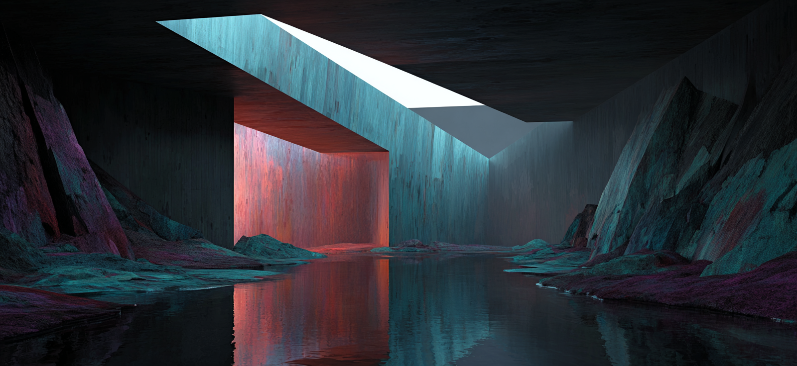 Moderne Stilisiertes Surrealistisches Landschaft Mit Geometrischen Formen Und Vividen Farben | Moderne Architektur | Architektur
