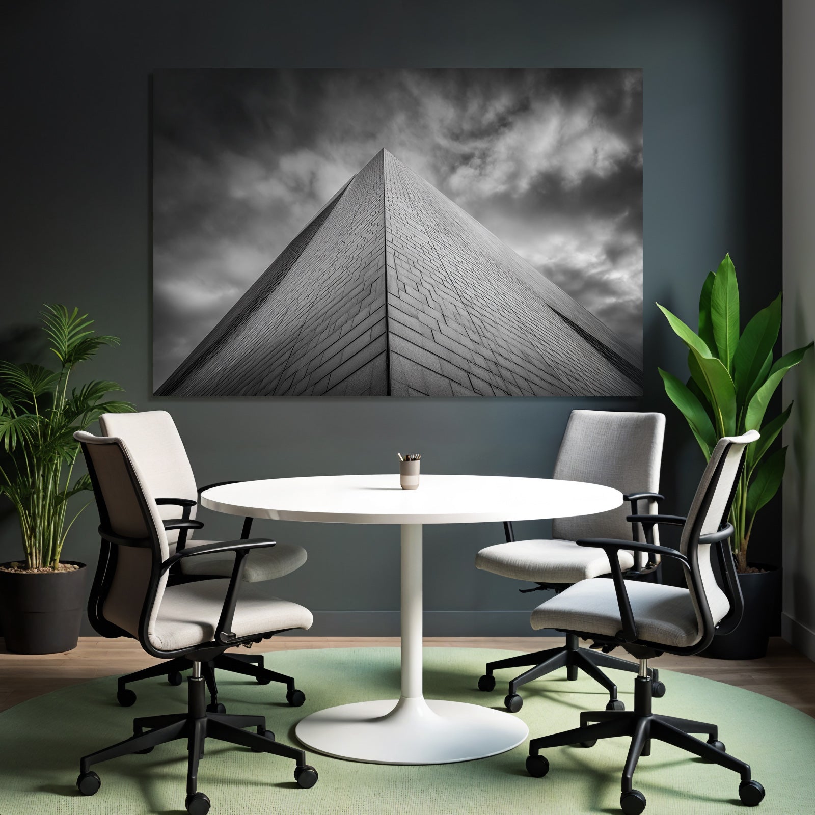 Moderne Struktur Mit Scharfem Winkel Im Monochromen Stil Unterdramatischem Himmel