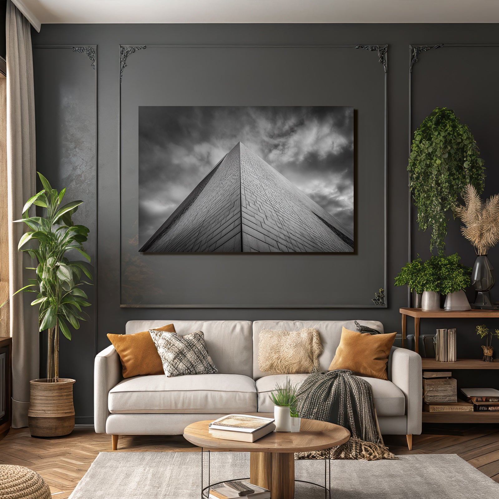 Moderne Struktur Mit Scharfem Winkel Im Monochromen Stil Unterdramatischem Himmel