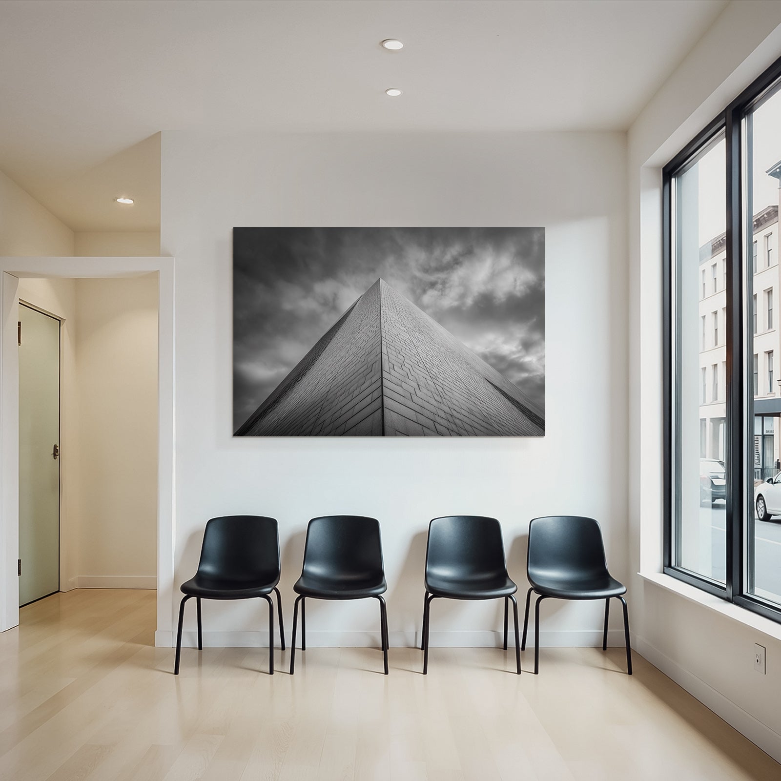 Moderne Struktur Mit Scharfem Winkel Im Monochromen Stil Unterdramatischem Himmel