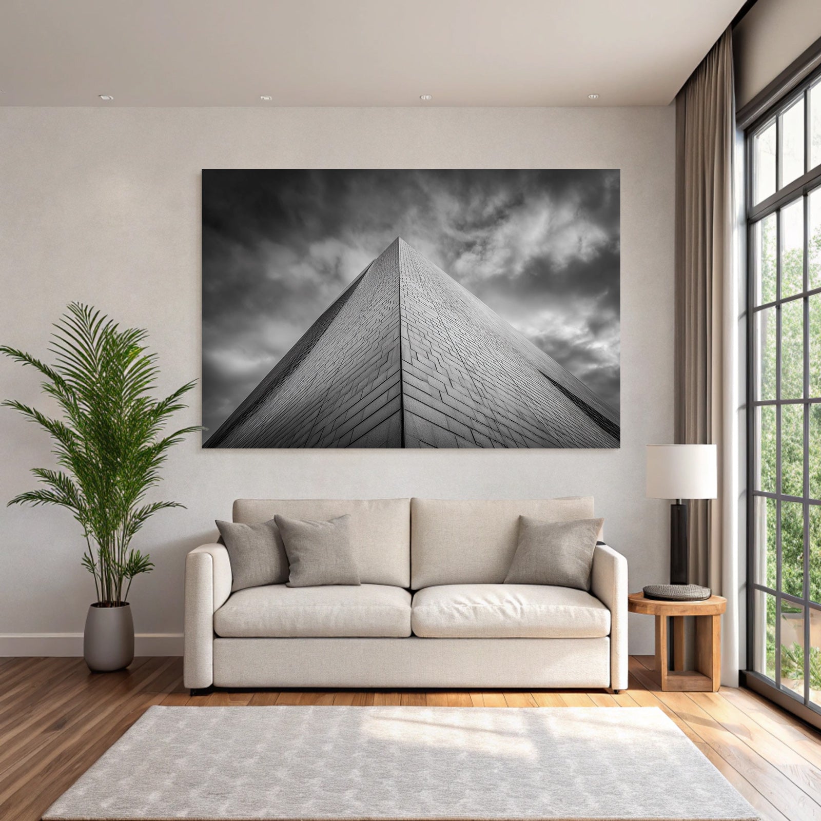 Moderne Struktur Mit Scharfem Winkel Im Monochromen Stil Unterdramatischem Himmel