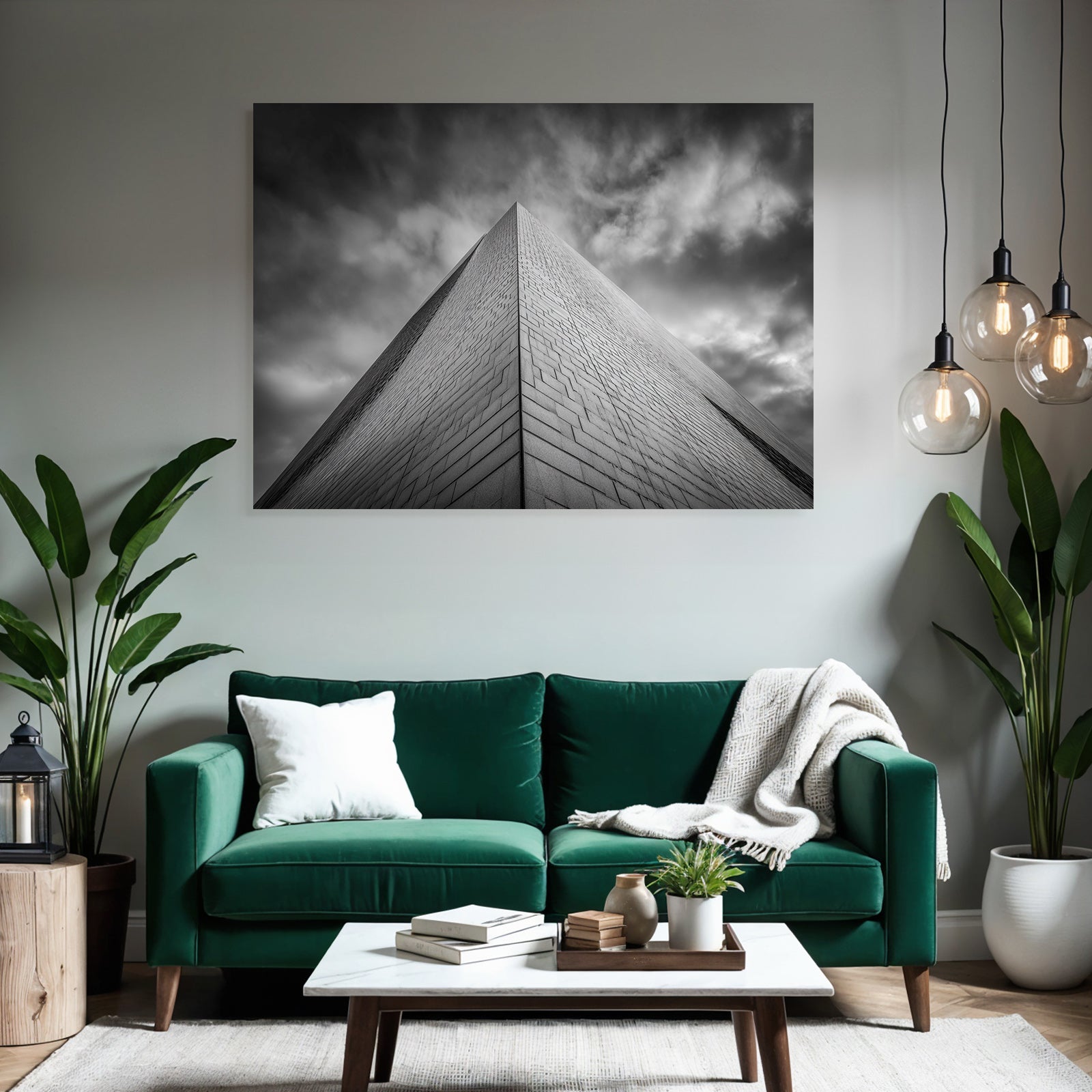 Moderne Struktur Mit Scharfem Winkel Im Monochromen Stil Unterdramatischem Himmel