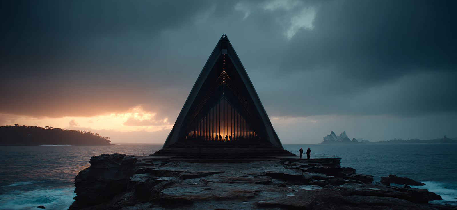 Moderne Triangulare Am Wasser Mit Sonnenuntergang Und Silhoütte | Moderne Architektur | Architektur