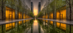 Moderne Urban Landscape Wege Und Bäume Reflexion Im Wasser Sonnenaufgang Sonnenuntergang | Moderne Architektur | Architektur