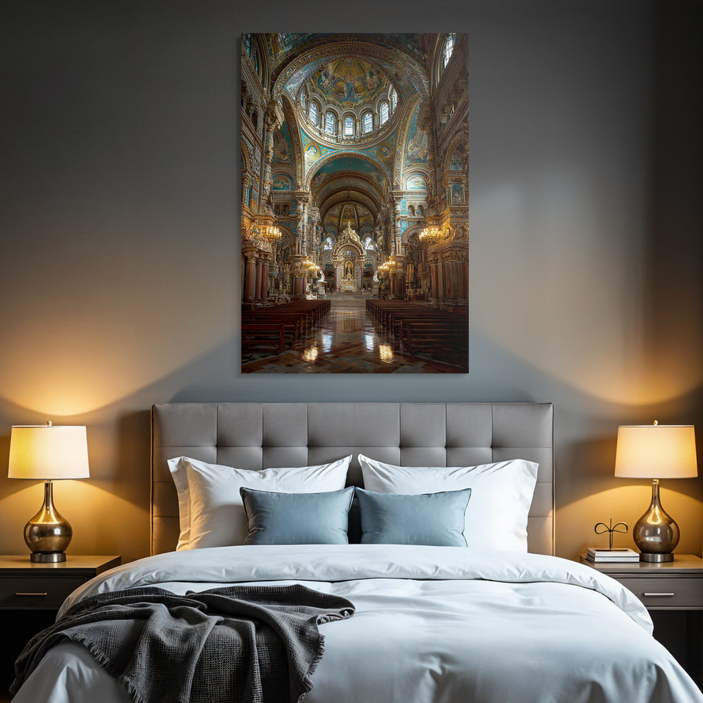 Grandiose Kirche Innenansicht Mit Ornämenten Colums Und Altarraum