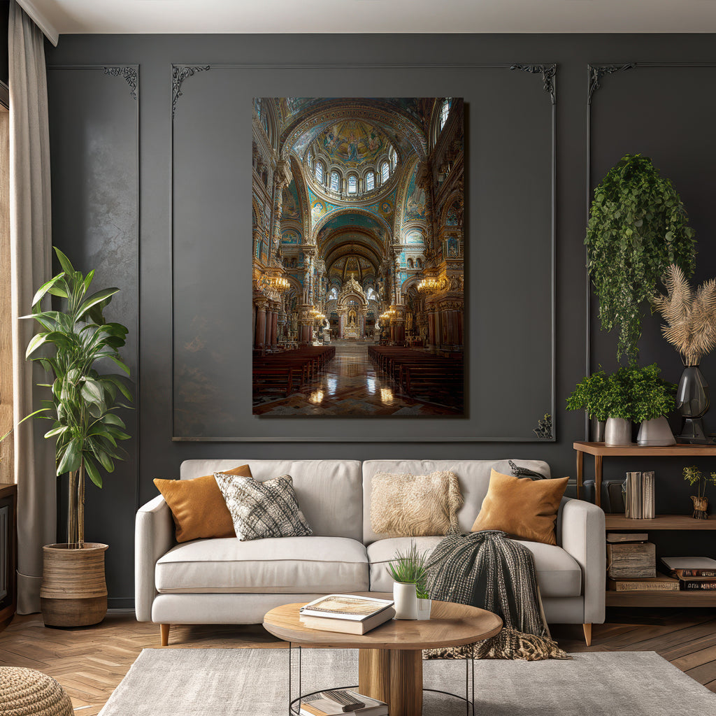 Grandiose Kirche Innenansicht Mit Ornämenten Colums Und Altarraum