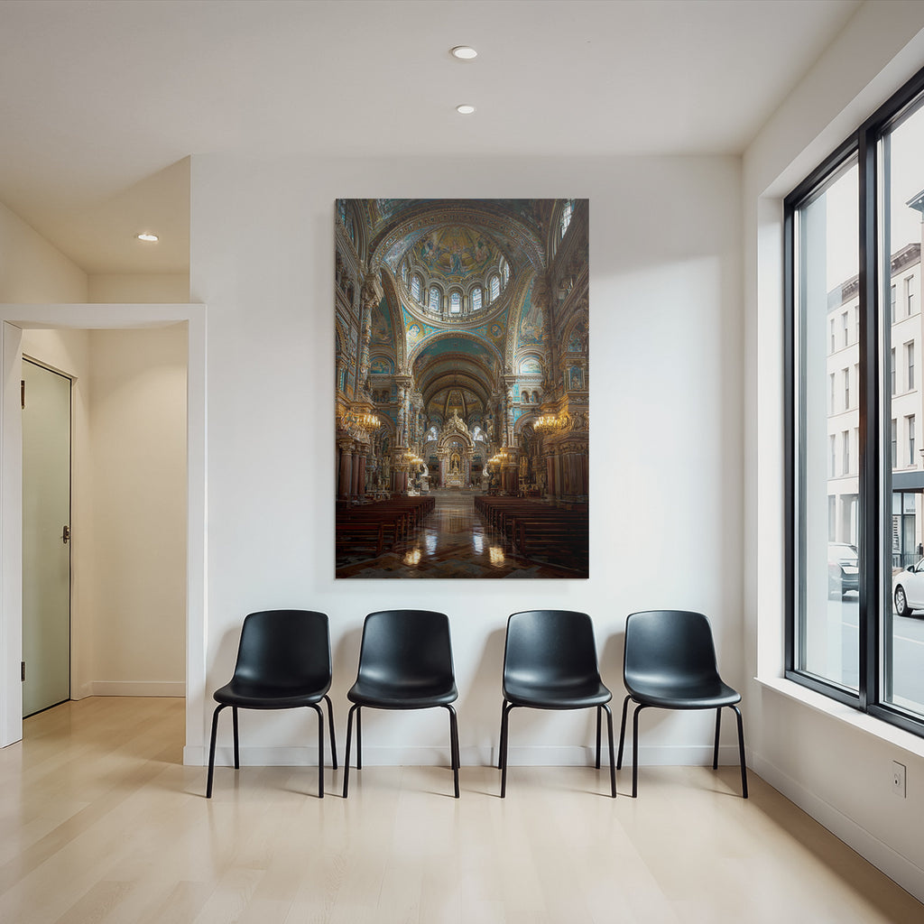 Grandiose Kirche Innenansicht Mit Ornämenten Colums Und Altarraum