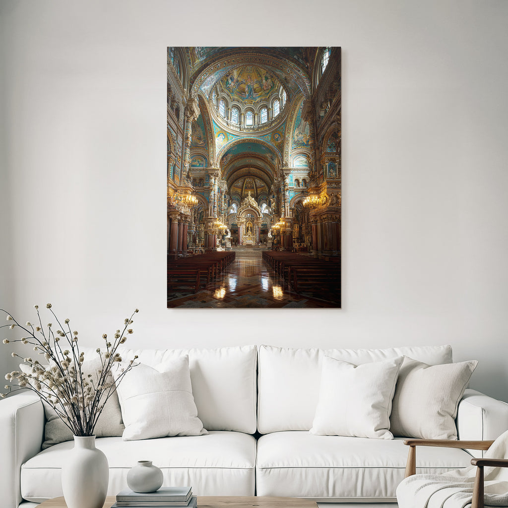 Grandiose Kirche Innenansicht Mit Ornämenten Colums Und Altarraum