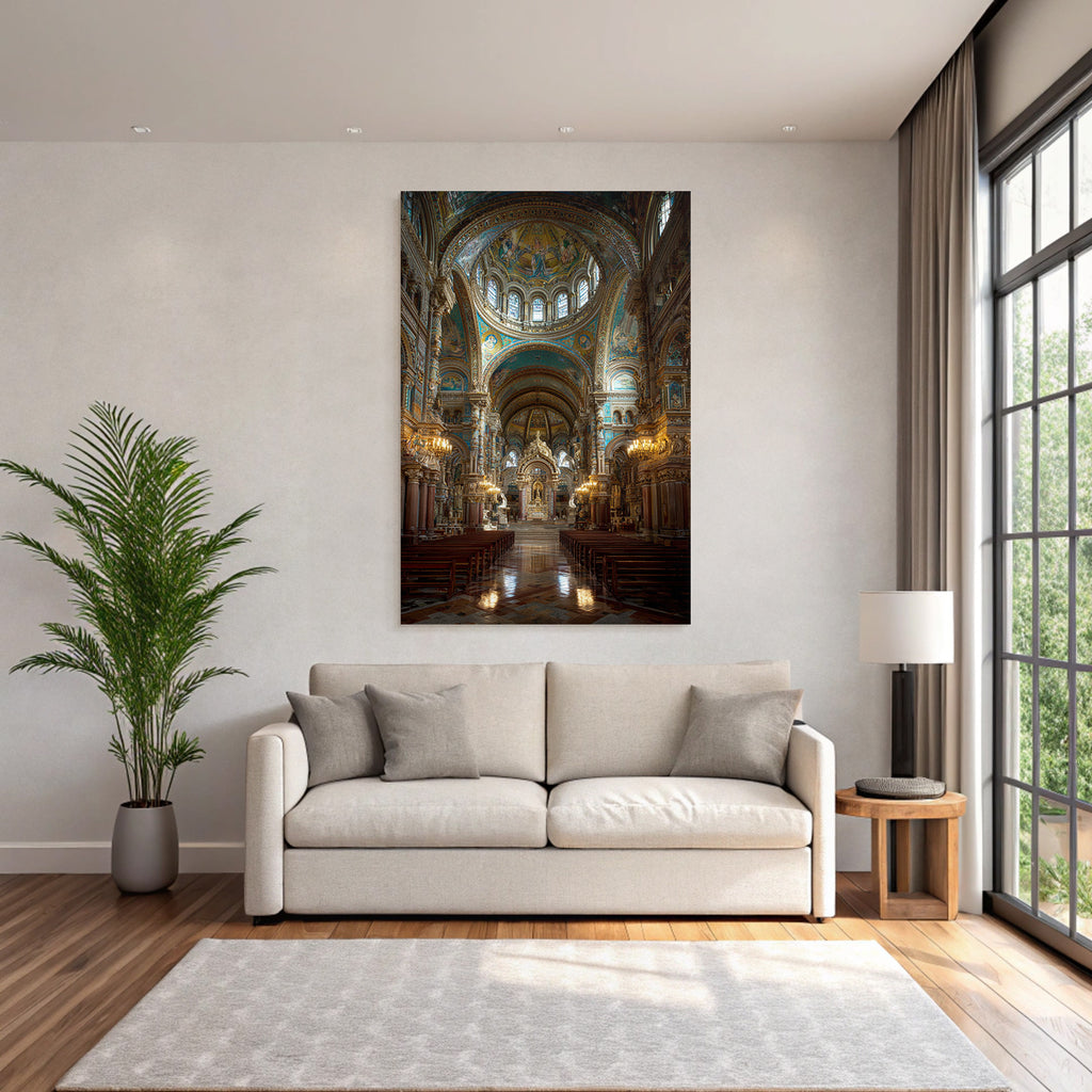 Grandiose Kirche Innenansicht Mit Ornämenten Colums Und Altarraum