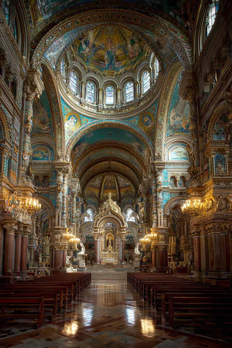 Grandiose Kirche Innenansicht Mit Ornämenten Colums Und Altarraum | Sakrale Bauten | Architektur