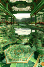 Grosser Pool Im Innenraum Umgeben Von Grünen Dekorativen Elementen | Sakrale Bauten | Architektur