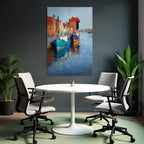 Hafenlandschaft Bunte Gebaude Boote Reflektion
