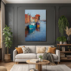 Hafenlandschaft Bunte Gebaude Boote Reflektion