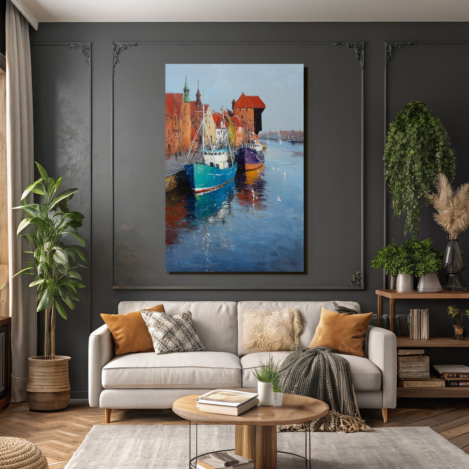 Hafenlandschaft Bunte Gebaude Boote Reflektion
