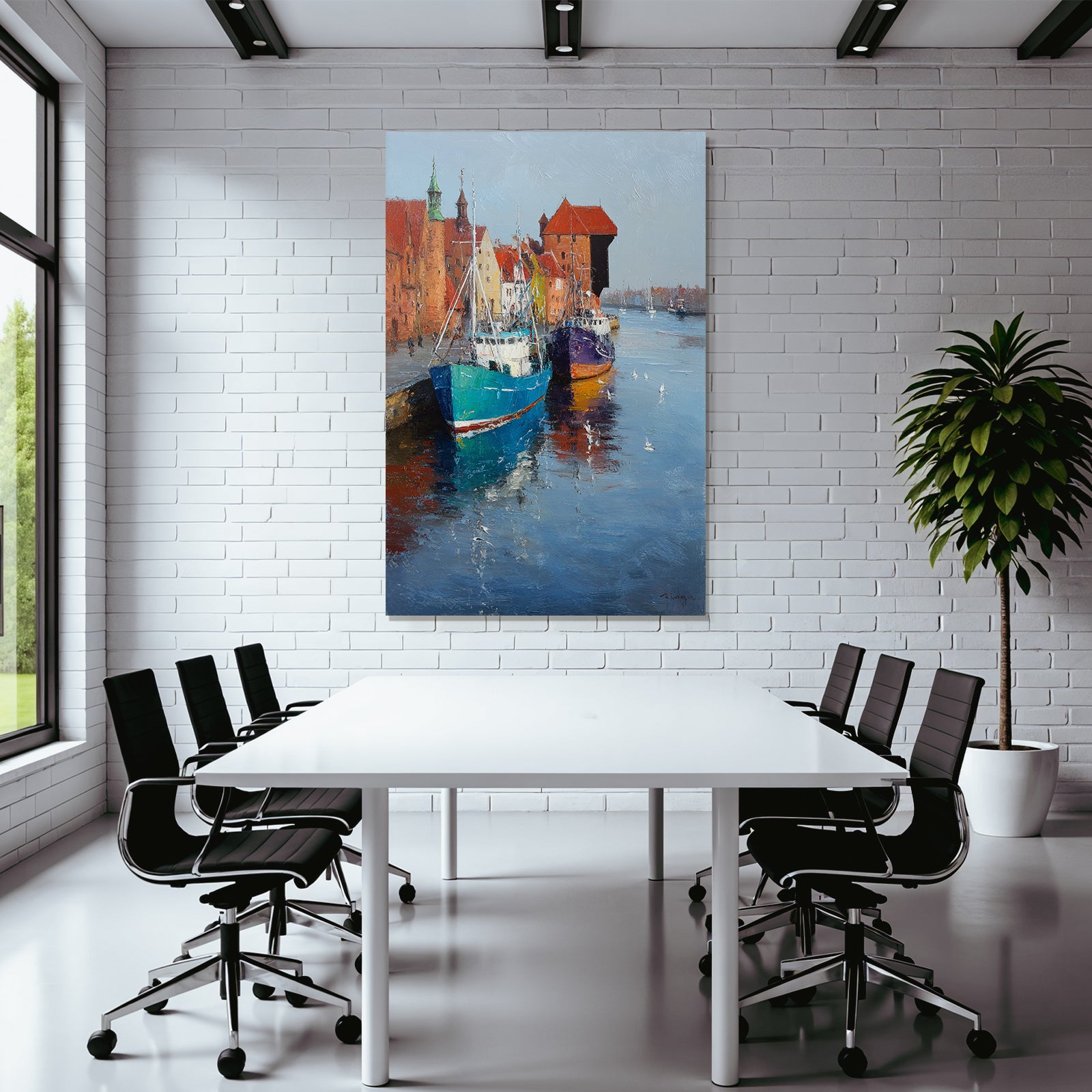 Hafenlandschaft Bunte Gebaude Boote Reflektion