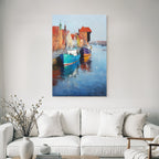 Hafenlandschaft Bunte Gebaude Boote Reflektion